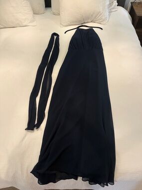 Navy Halter Maxi Dress - Elegant Women’s Evening Dress with Matching Scarf/Belt
